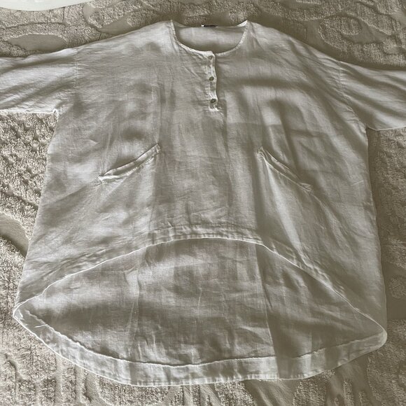 Devitalia Oversized Top OS Made In Italy White 100% Italian Linen High Low Tunic - Picture 3 of 9